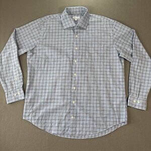 Peter Millar Flannel Shirt Mens XL Blue Plaid Button Down Long Sleeve Stretch